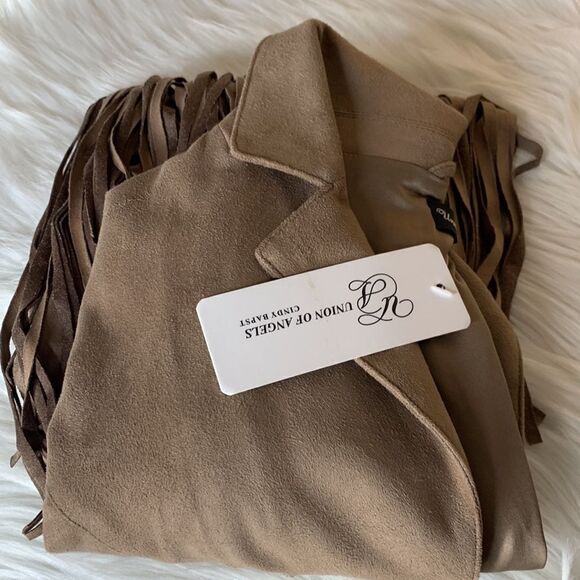 Union Of Angel Tan Fringe Faux Brushed Suede Shawna Jacket Size Medium - Picture 14 of 14